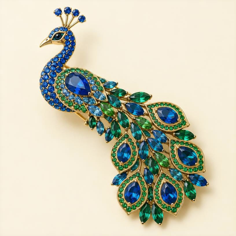 Peacock Crystal Brooch