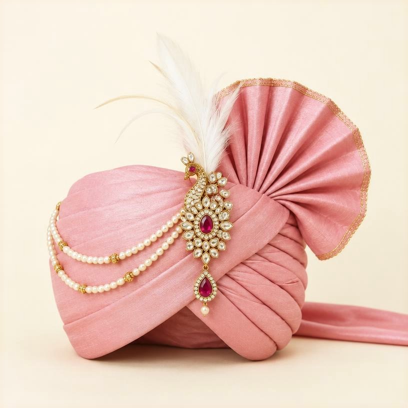 Pink Ready Pagdi with Kalgi