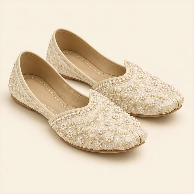 Cream Pearl Work Jutti